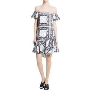 Cinq a Sept NWT Minella OTS Paisley Mini Ruffle Party Dress size 4 Navy Ivory